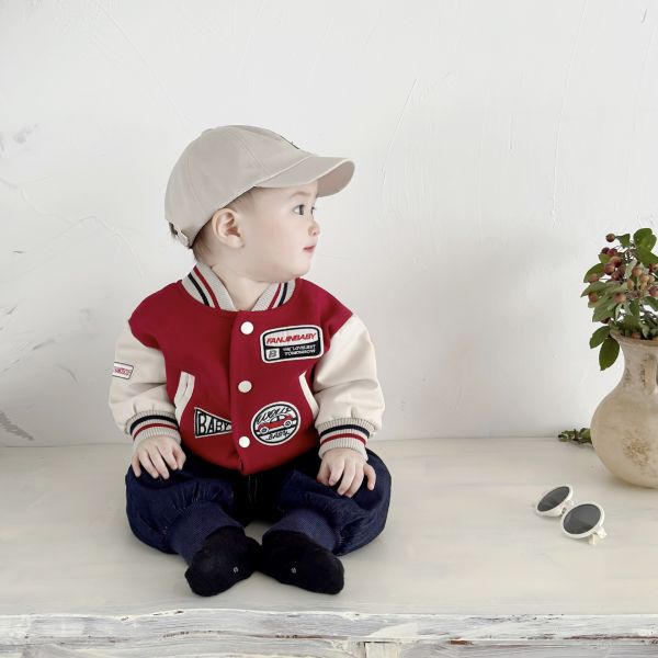 紅色小隊長胸章棒球外套 