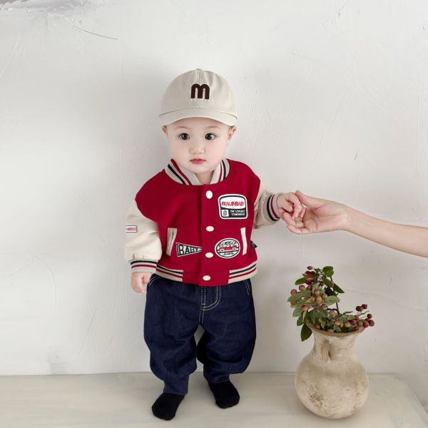 紅色小隊長胸章棒球外套 