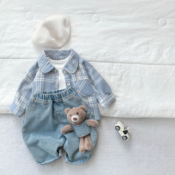 清新藍格休閒長衫 