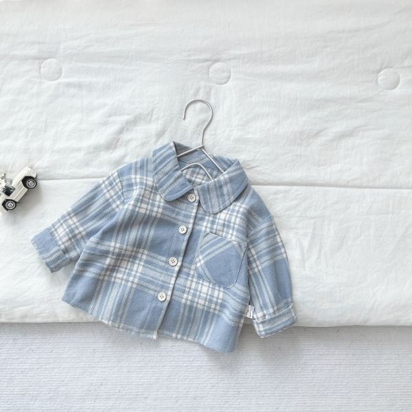 清新藍格休閒長衫 