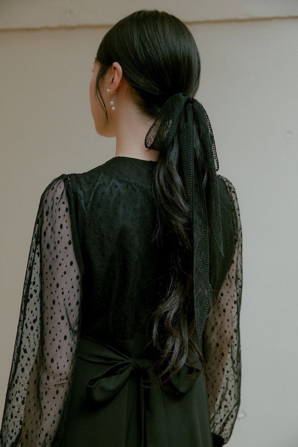 法式透紗蕾絲領巾(黑) 