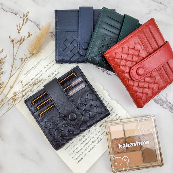 羊皮手工編織12卡位輕薄短夾女夾【KN106】 