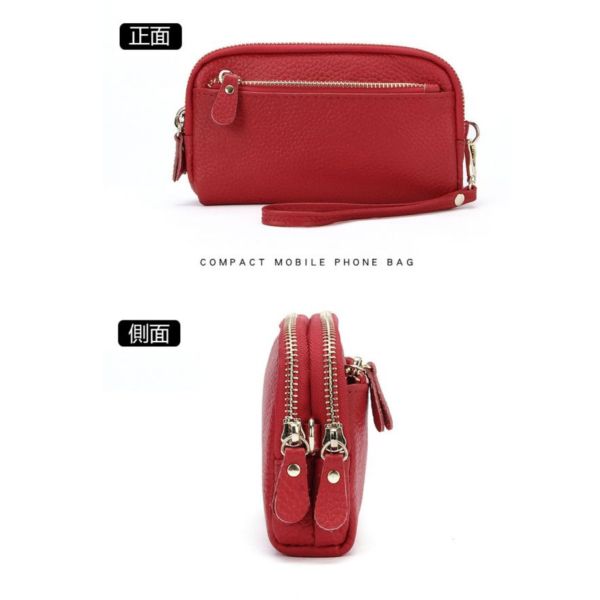 頭層牛皮三拉鍊女士手拿包女夾-附手腕帶【LH869】 