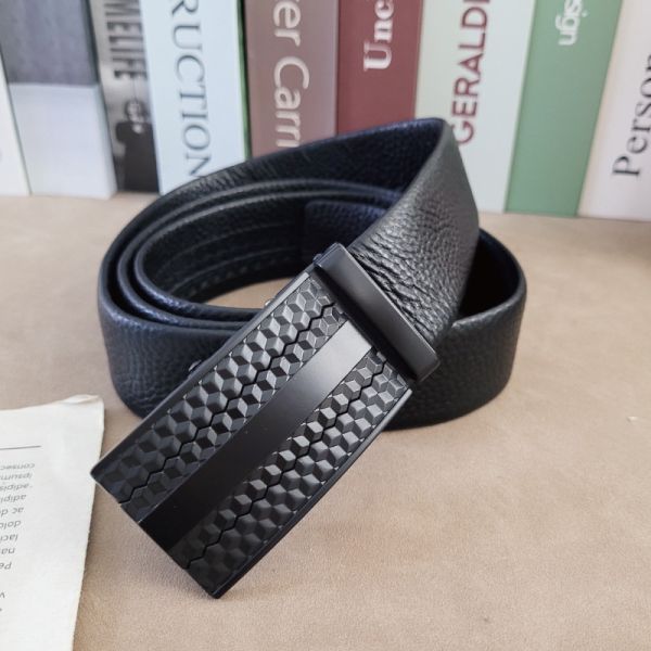 頭層牛皮帶寬3.5CM自動扣皮帶-立體方塊【LL237】 