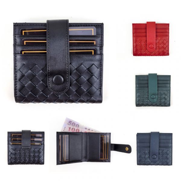 羊皮手工編織12卡位輕薄短夾女夾【KN106】 