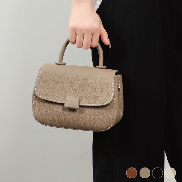 頭層牛皮素色翻蓋肩背手提包女包【LB1073】 