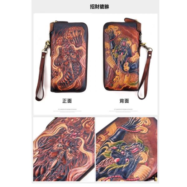 頭層牛皮手工彩繪長夾男夾-唐獅貔貅【LH904】 