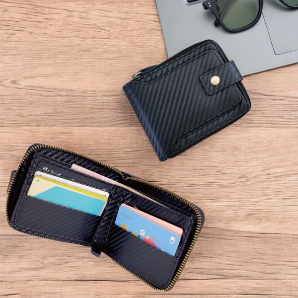 碳纖維牛皮12卡位短夾男夾【LH1071】 