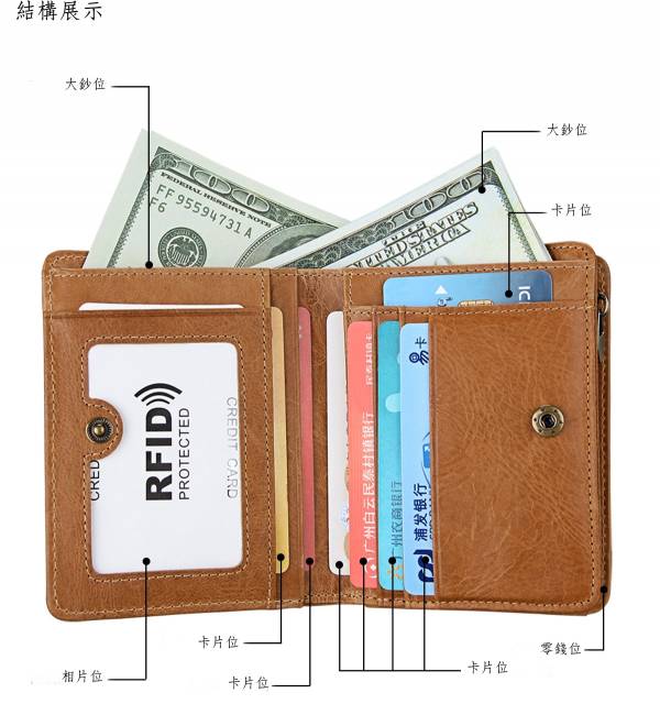 頭層牛皮短夾男夾【LH540】 