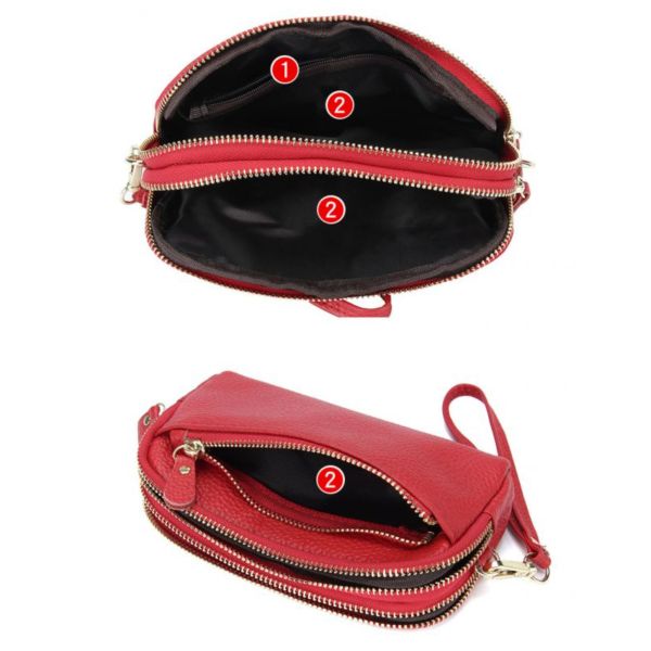 頭層牛皮三拉鍊女士手拿包女夾-附手腕帶【LH869】 