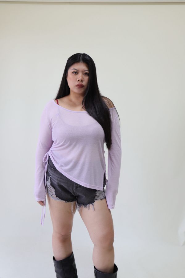 辣妹疊穿收腰微透防曬罩衫(紫) 