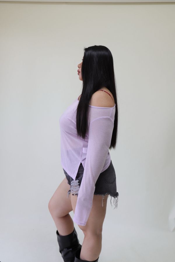 辣妹疊穿收腰微透防曬罩衫(紫) 