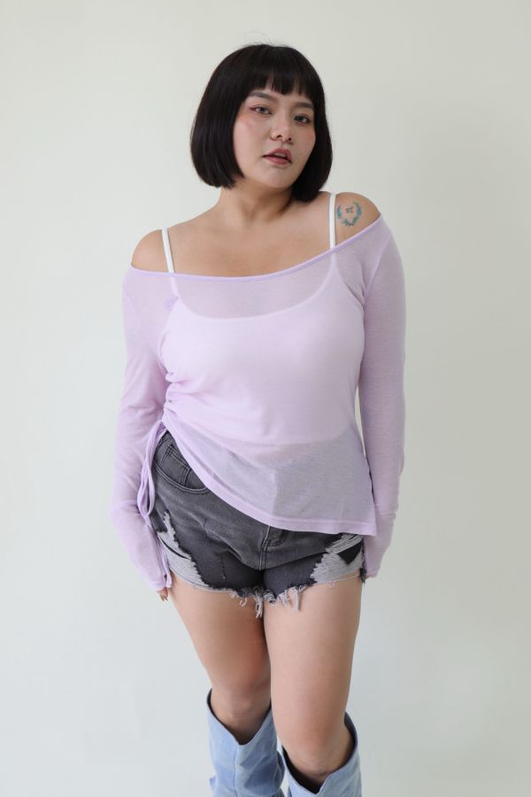 辣妹疊穿收腰微透防曬罩衫(紫) 