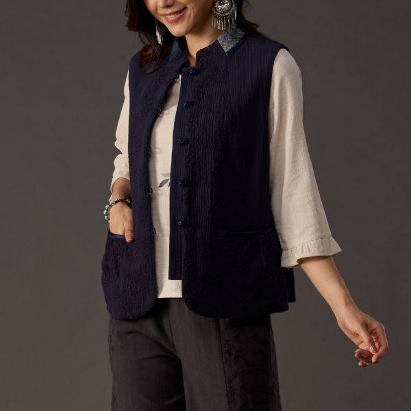 刺繡雙層布背心 