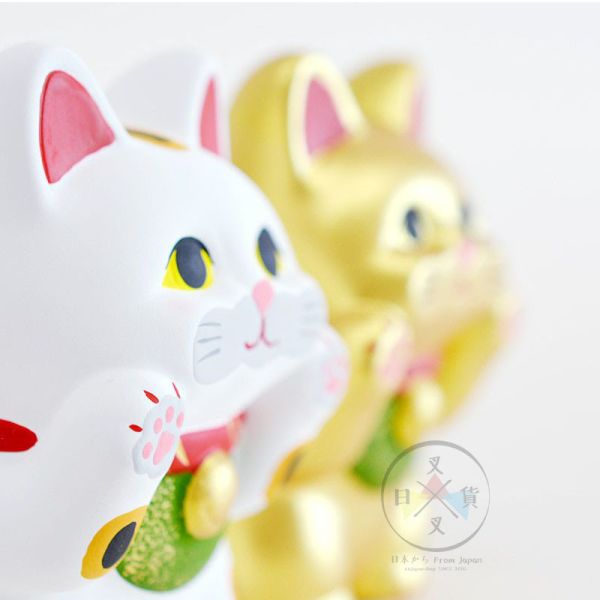 招財貓公仔 臉貼玻璃 白色 金色 招福幸運物 緣起物 2選1 