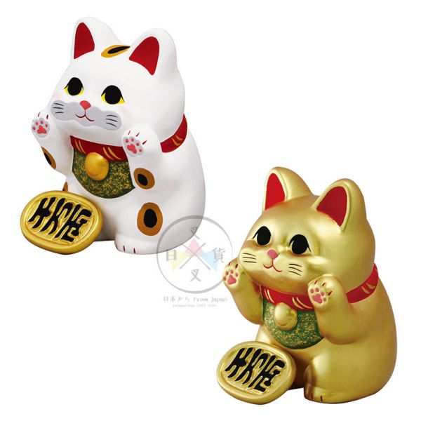 招財貓公仔 臉貼玻璃 白色 金色 招福幸運物 緣起物 2選1 