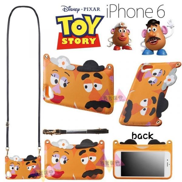 迪士尼蛋頭先生太太大臉iPhone 6 6s 4.7吋頸掛繩皮套保護殼可放票卡 