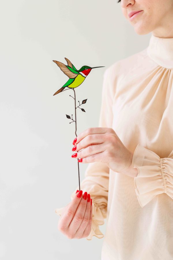 蜂鳥︱陽光捕手(底座) 捉光擺飾,居家裝飾,窗戶掛飾,捕夢者,花藝裝飾,陽光捕手,鑲嵌玻璃,情人節禮物,北歐風,花店,母親節禮物