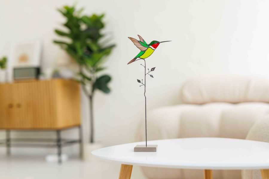 蜂鳥︱陽光捕手(底座) 捉光擺飾,居家裝飾,窗戶掛飾,捕夢者,花藝裝飾,陽光捕手,鑲嵌玻璃,情人節禮物,北歐風,花店,母親節禮物