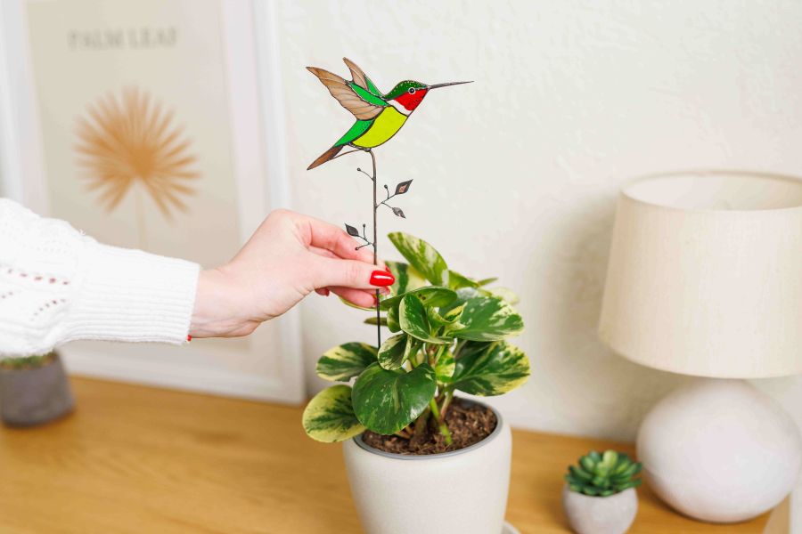 蜂鳥︱陽光捕手(底座) 捉光擺飾,居家裝飾,窗戶掛飾,捕夢者,花藝裝飾,陽光捕手,鑲嵌玻璃,情人節禮物,北歐風,花店,母親節禮物