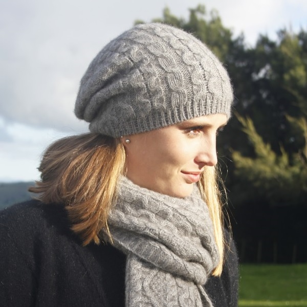 【銀灰】編織紐西蘭貂毛羊毛帽保暖帽-垂墜感slouch風格-麻花手織感 毛帽,毛線帽,保暖帽,羊毛帽,羊毛配件