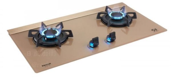 【日成】林內牌二口玻璃檯面爐 RB-F2610G(K) 藍光旋鈕 玫瑰金面板 只剩桶裝瓦斯 桃園廚具,日成,日成廚衛,日成廚衛生活館,日成廚具,金色,林內,瓦斯爐,甜甜價,優惠