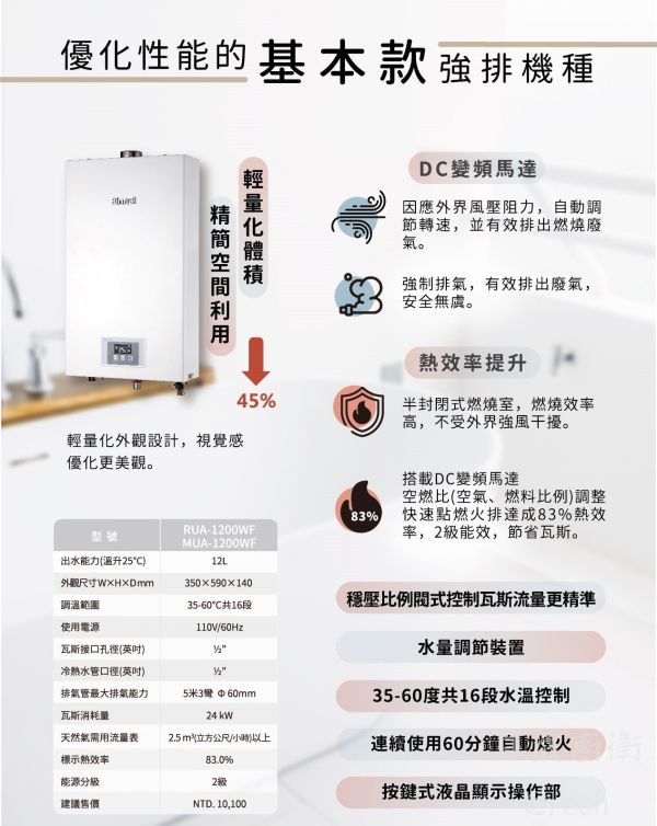 【日成】林內牌12L強制排氣型熱水器 (RUA-1200WF) 