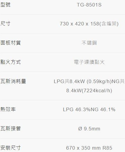 【日成】莊頭北 檯面式瓦斯爐  TG-8501S 