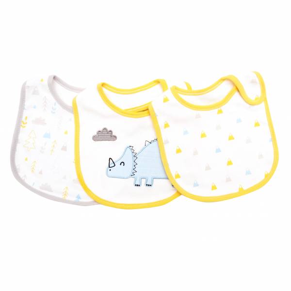 有機棉口水巾三入組-黃色三角龍 口水巾,口水巾組,台灣製口水巾,口慾期