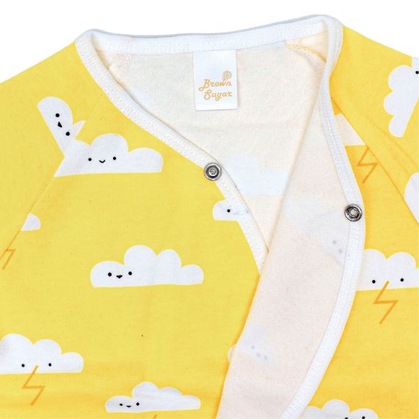 新生兒有機棉和尚服-黃色雲朵 有機棉,台灣製,新生兒,和尚服,紗布衣,肚衣,親生兒服飾,0-6個月,純棉,透氣寶寶衣