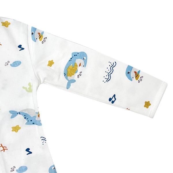 竹纖維雙拉鍊長袖連身衣-Baby Shark 秋冬寶寶衣,寶寶保暖衣,嬰兒長袖連身衣,有機棉寶寶衣,新生兒厚棉服,嬰兒外出服,秋冬嬰兒服飾,台灣製嬰兒衣,保暖和尚服