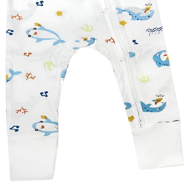 竹纖維雙拉鍊長袖連身衣-Baby Shark 秋冬寶寶衣,寶寶保暖衣,嬰兒長袖連身衣,有機棉寶寶衣,新生兒厚棉服,嬰兒外出服,秋冬嬰兒服飾,台灣製嬰兒衣,保暖和尚服