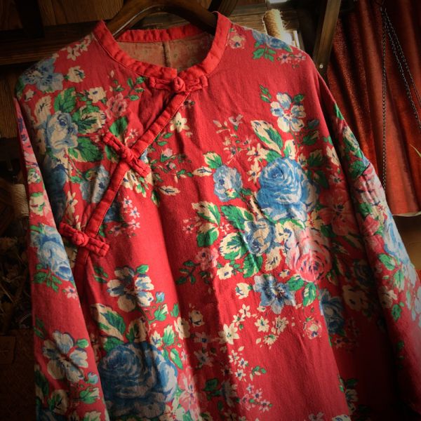 燕燕棉麻～舒適水洗花柄寬鬆花袍 洋裝 連身裙 ab162101 