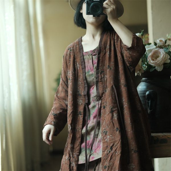 燕燕～夏季新。做舊感棉紗 寬鬆繫帶開衫外披上衣 長外套. ab206501 