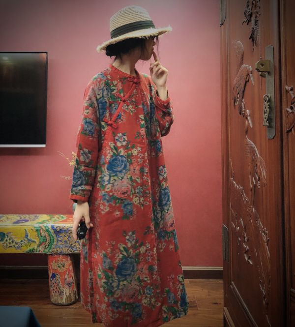 燕燕棉麻～舒適水洗花柄寬鬆花袍 洋裝 連身裙 ab162101 