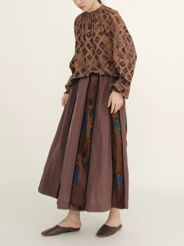 燕燕～早秋款 復古雙層紗印花鬆緊領襯衫 上衣  ab2321001 