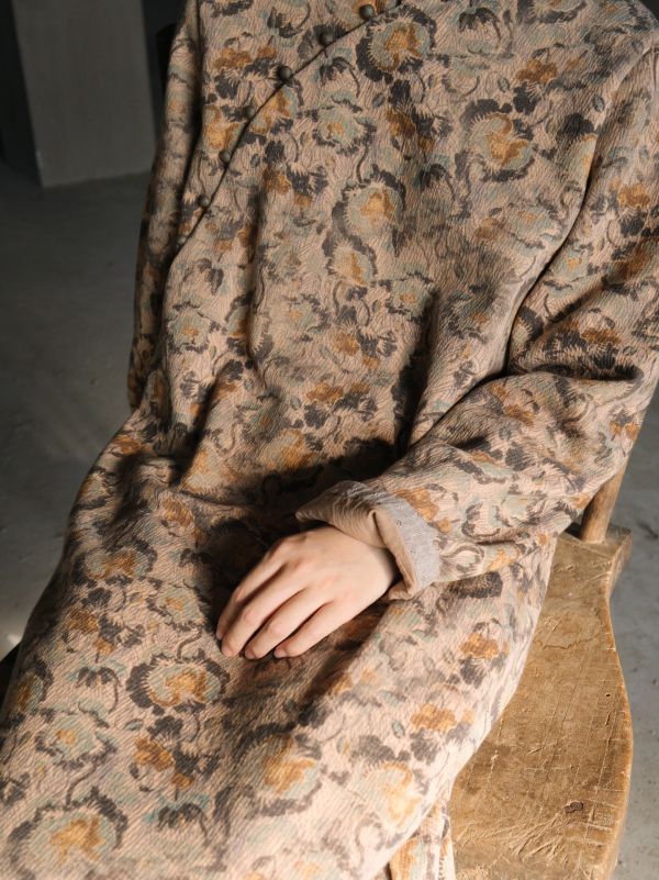 燕燕棉麻～秋冬款 復古新中式加厚印花中長旗袍 洋裝 連身裙  ab2322301 