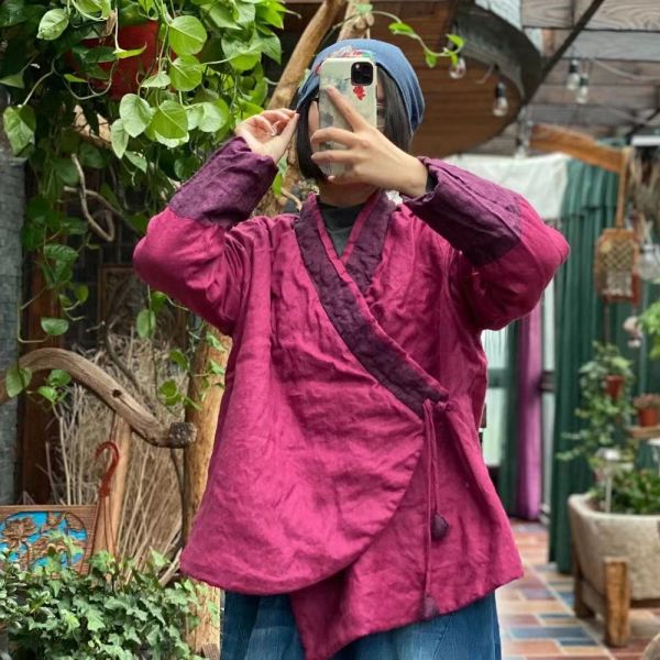 燕燕~棉麻商品~純亞麻  復古文藝斜襟簡約棉衣外套. ab179801 