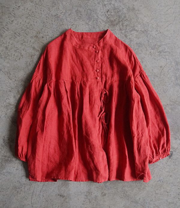 燕燕~亞麻~春夏文藝斜襟減齡繫帶襯衫復古寬鬆顯瘦上衣.  ab1925001 