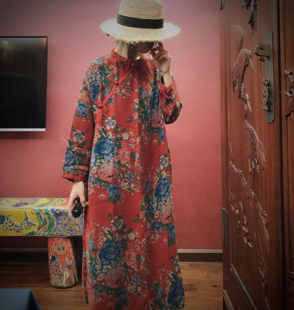 燕燕棉麻～舒適水洗花柄寬鬆花袍 洋裝 連身裙 ab162101 