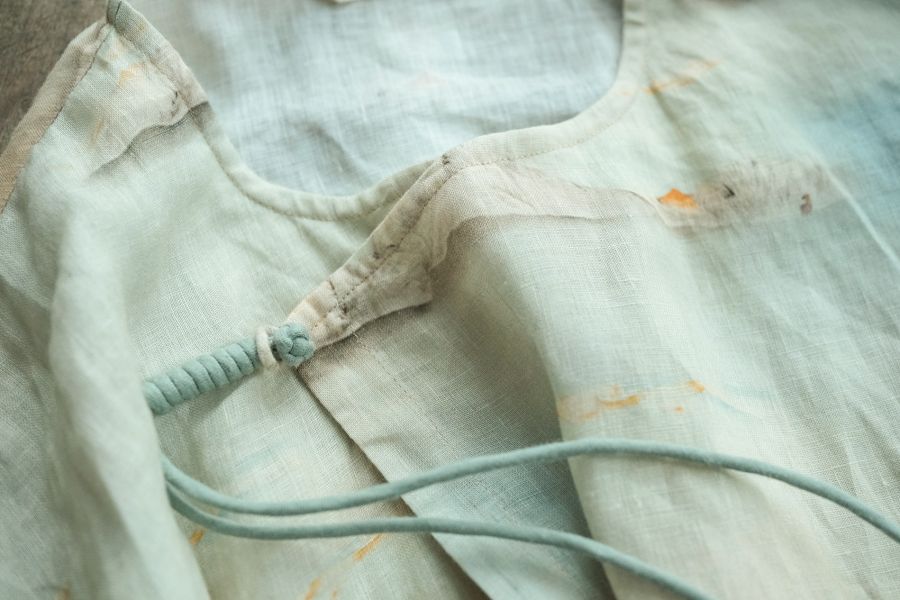 燕燕～亞麻 印花文藝偏襟盤扣上衣 襯衫  長袖棉麻衫   ab2305701 