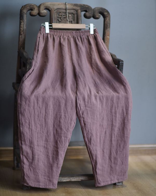 燕燕~棉麻商品~ 亞麻材質 寬鬆版型 休閒長褲 百搭蘿蔔褲復古長褲 闊​​腿褲 民俗風寬褲 