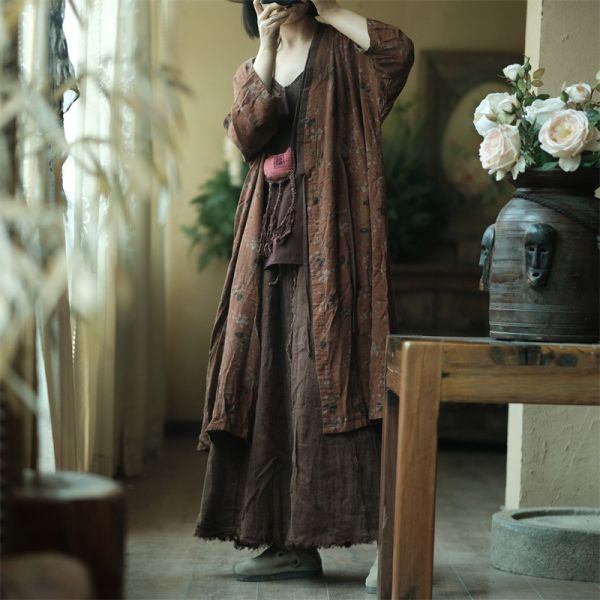 燕燕～夏季新。做舊感棉紗 寬鬆繫帶開衫外披上衣 長外套. ab206501 