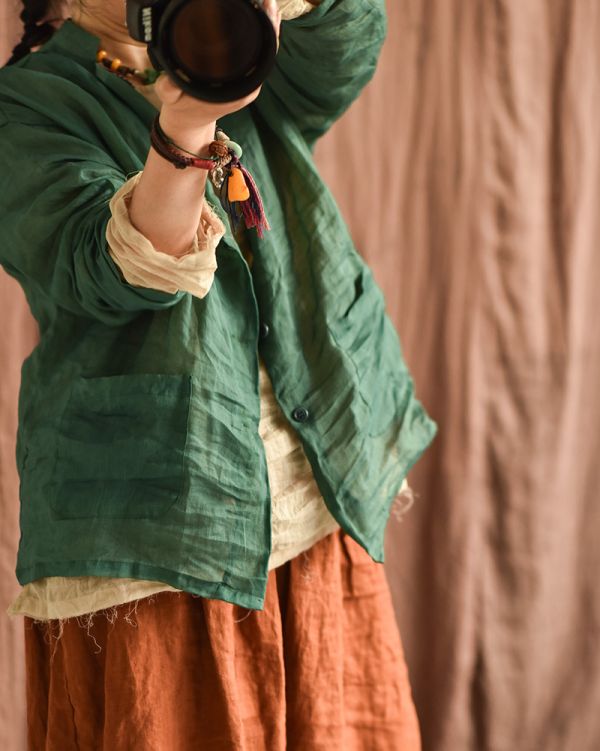 燕燕~棉麻商品~春夏款。輕薄苧麻 休閒文藝防嗮雙面雙色西裝外套 