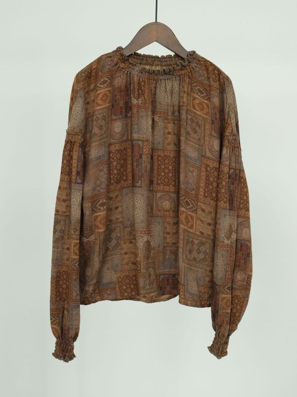 燕燕～早秋款 復古雙層紗印花鬆緊領襯衫 上衣  ab2321001 