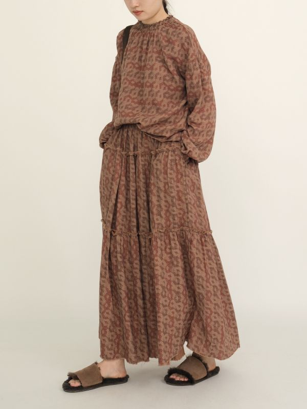 燕燕～早秋款 復古雙層紗印花鬆緊領襯衫 上衣  ab2321001 