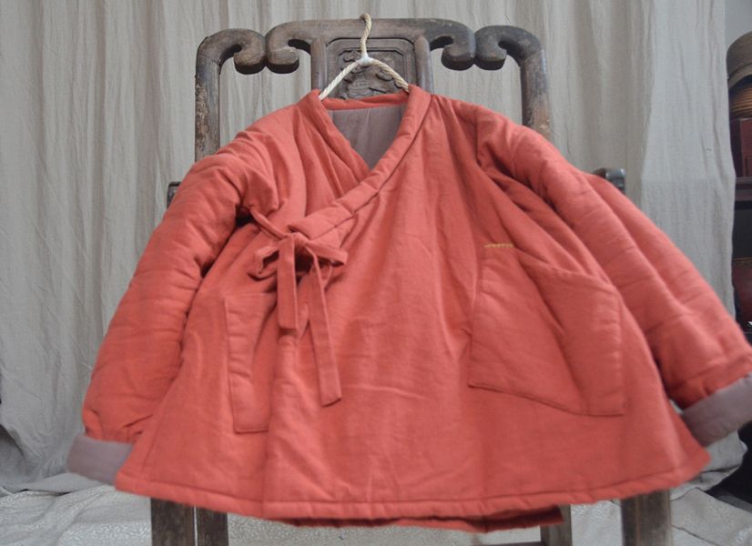 燕燕～秋冬款 V領繫帶棉服手縫線保暖文藝復古禪意氣質棉外套 