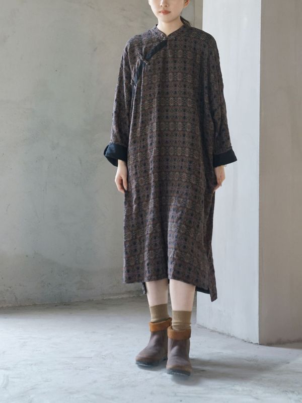 燕燕棉麻～復古印花雙層長袍 上衣 可當洋裝 連身裙。 ab2325801 