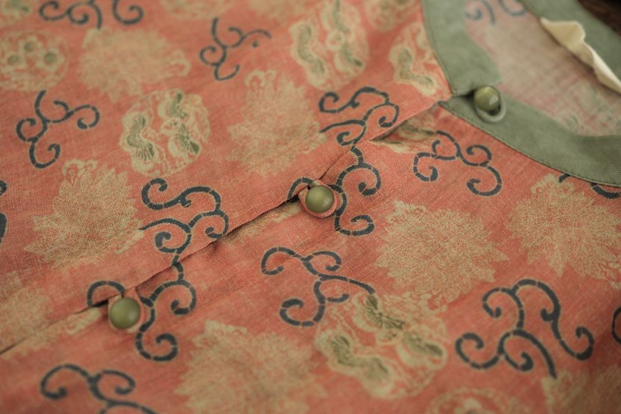 燕燕棉麻～苧麻 撞色寬鬆襯衫 喇叭袖開衫襯衫  上衣 ab2307401 