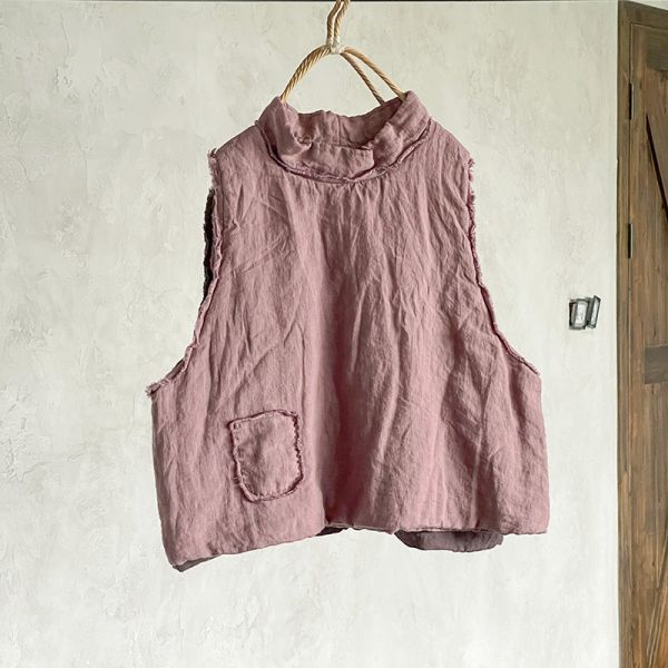 燕燕~砂洗亞麻 水洗毛邊砂洗女背心上衣 